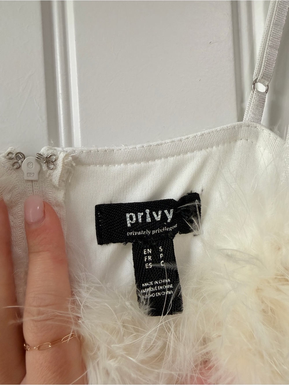 White Sequins Jumpsuit with Faux-Fur Trim - Picture 2 of 10